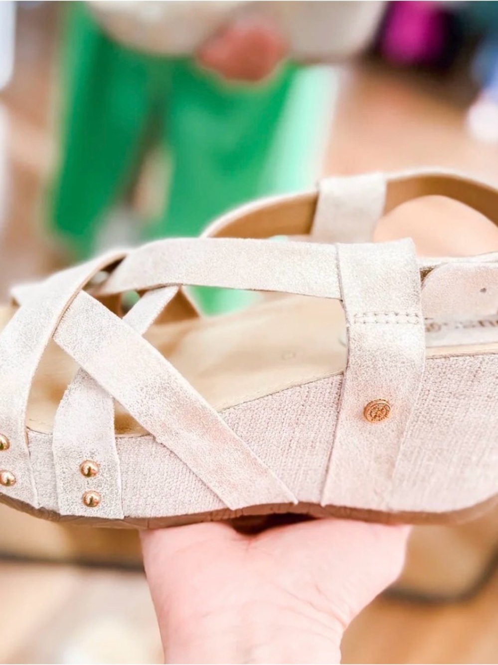 bussola Metallic Champagne Strappy Wedge Sandals